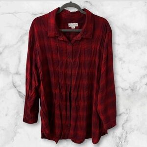 Ava & viv red and burgundy plaid long sleeve button down shirt collared 3X